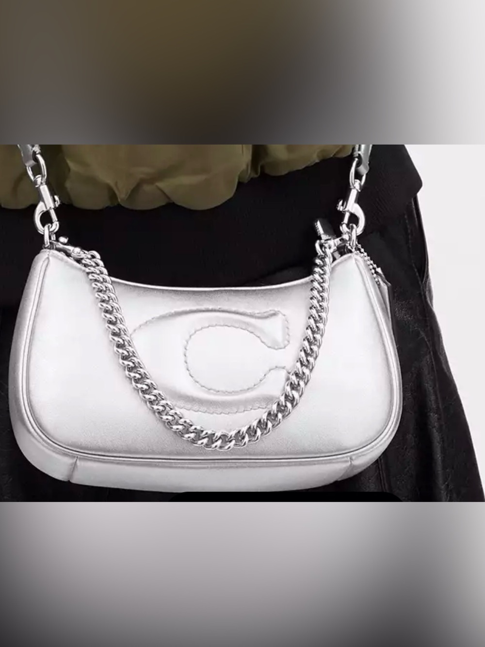 Coach Metallic Silver Mini Shoulder Bag with Chain Strap - Picture 5 of 6
